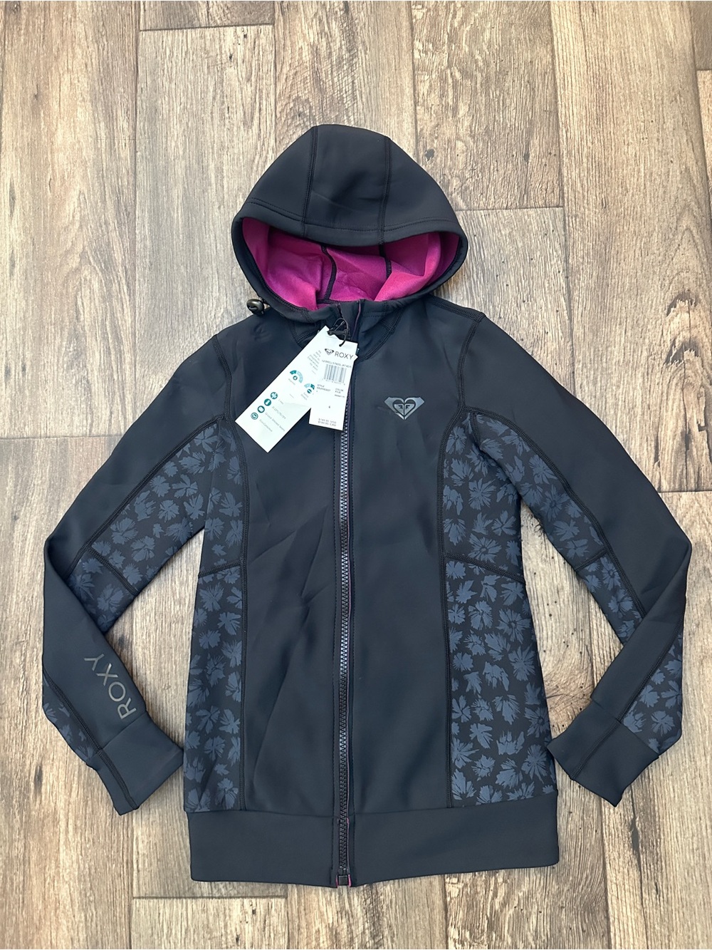 Roxy Swell 1mm Hooded Wetsuit Paddle Jacket Women's Sz 4 Black/Print